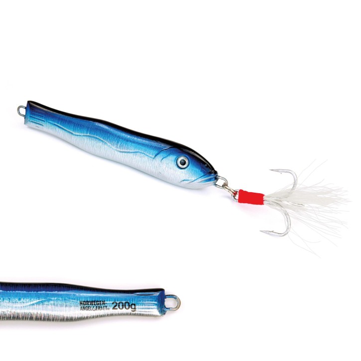 Fast & Deep Pilker - Blau-Holo-Glow - 200 Gramm - Ideal für Dorsch, Köhler, Pollack und Heilbutt in Norwegen - von norwegen-angelgeraet.de
