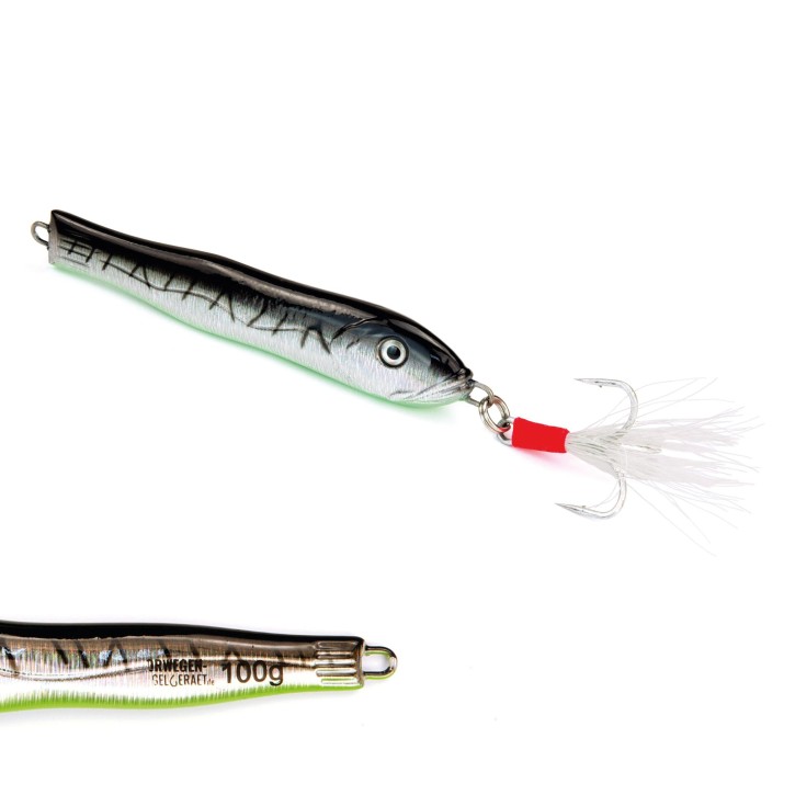 Fast & Deep Pilker - Makrele-Schwarz-Grün-Glow - 100 Gramm - Ideal für Dorsch, Köhler, Pollack und Heilbutt in Norwegen - von norwegen-angelgeraet.de