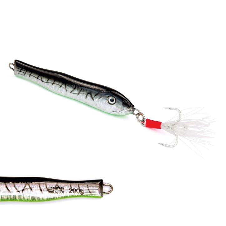 Fast & Deep Pilker - Makrele-Schwarz-Grün-Glow - 200 Gramm - Ideal für Dorsch, Köhler, Pollack und Heilbutt in Norwegen - von norwegen-angelgeraet.de