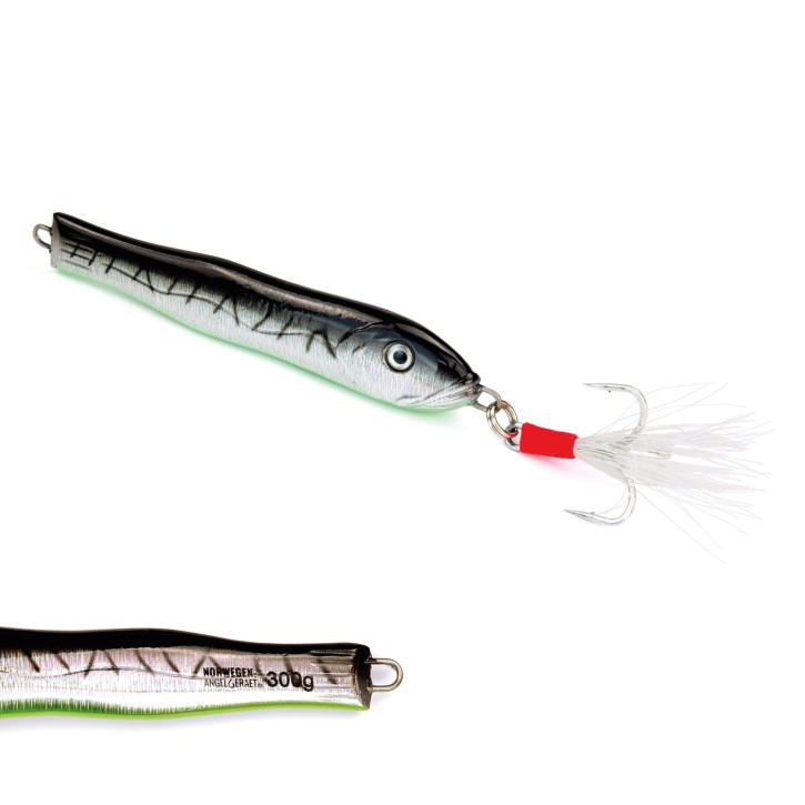 Fast & Deep Pilker - Makrele-Schwarz-Grün-Glow - 300 Gramm - Ideal für Dorsch, Köhler, Pollack und Heilbutt in Norwegen - von norwegen-angelgeraet.de
