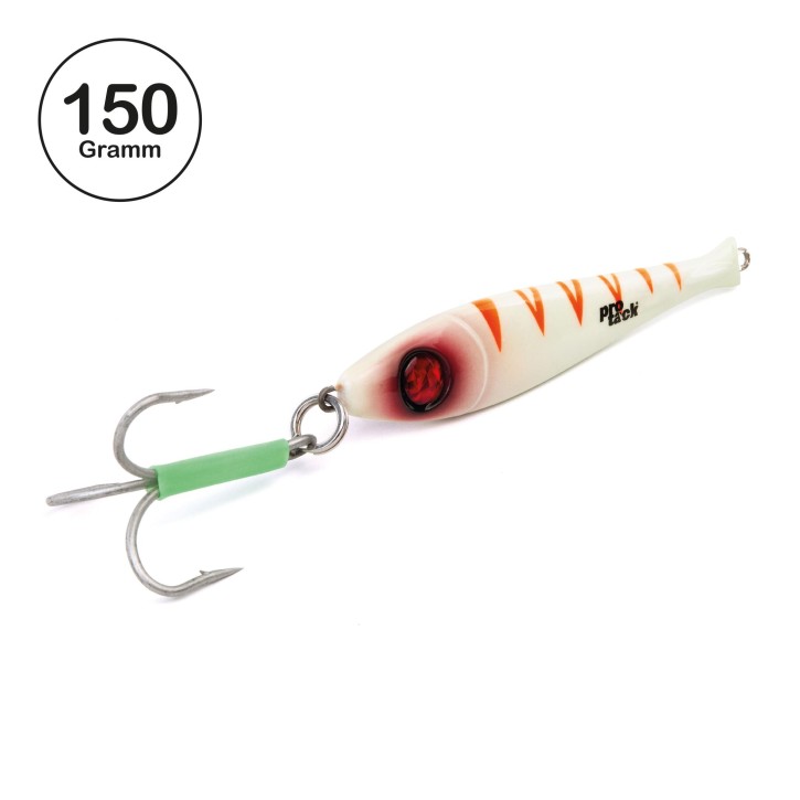ProTack - Bullhead Slayer Pilker - Glow Tiger - 150 Gramm | Ideal zum Angeln auf Dorsch, Köhler, Pollack und Heilbutt in Norwegen