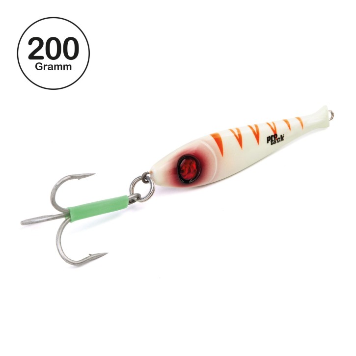ProTack - Bullhead Slayer Pilker - Glow Tiger - 200 Gramm | Ideal zum Angeln auf Dorsch, Köhler, Pollack und Heilbutt in Norwegen