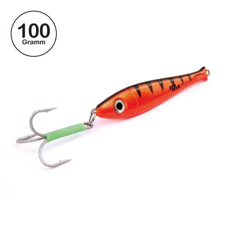 ProTack - Bullhead Slayer Pilker - Orange UV Tiger - 100 Gramm | Ideal zum Angeln auf Dorsch, Köhler, Pollack und Heilbutt in Norwegen