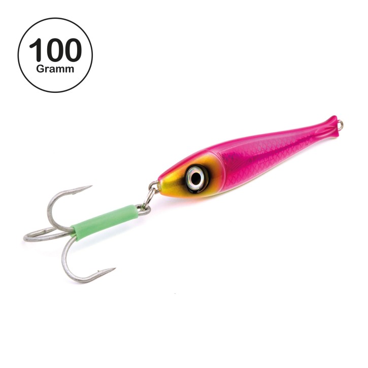 ProTack - Bullhead Slayer Pilker - Pink Silber - Glow Belly - 100 Gramm | Ideal zum Angeln auf Dorsch, Köhler, Pollack und Heilbutt in Norwegen