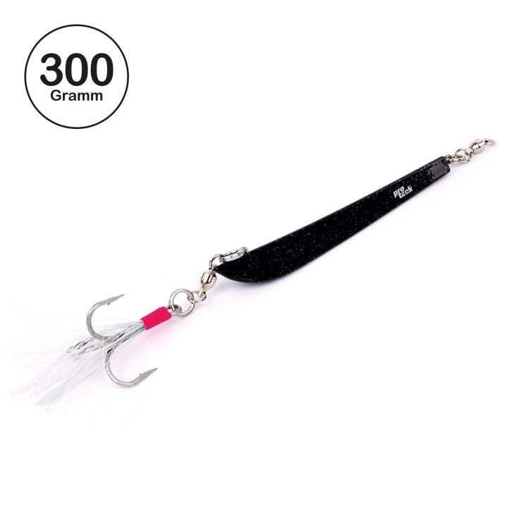 Pro Tack - Evo Bergmann Pilker - Black Knight - schwarz - 300 Gramm | Meeresköder für Dorsch und Heilbutt in Norwegen - Svenskepilk, Bananen Pilker