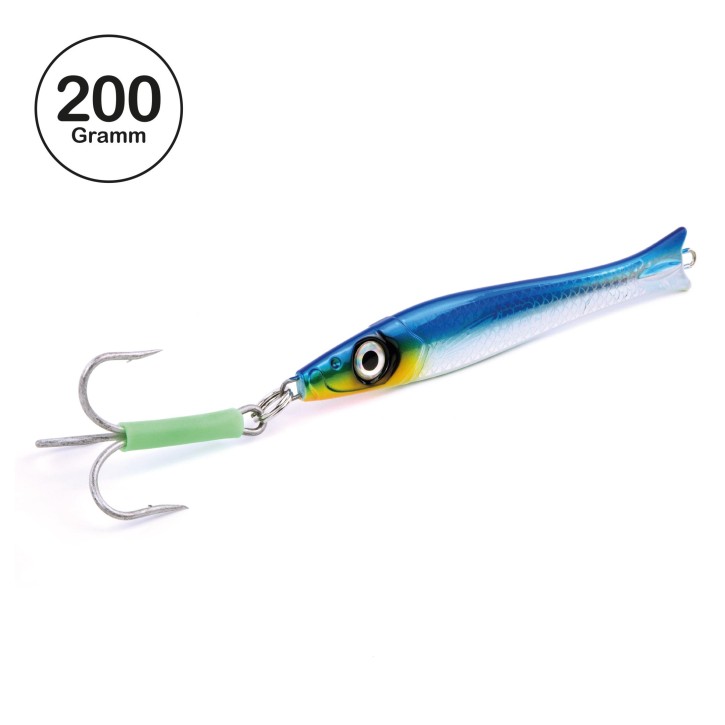 Pro Tack - Pro Slayer Pilker - Blau Silber - Glow Belly - 200 Gramm | Perfekt zum Angeln auf Dorsch, Köhler, Pollack und Heilbutt in Norwegen