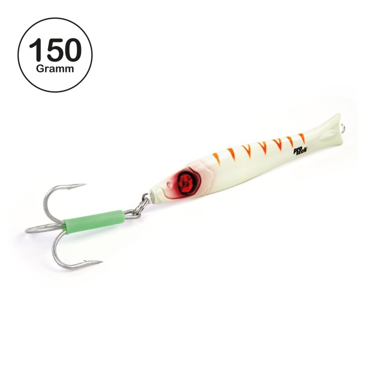 Pro Tack - Pro Slayer Pilker - Glow Tiger - 150 Gramm | Perfekt zum Angeln auf Dorsch, Köhler, Pollack und Heilbutt in Norwegen