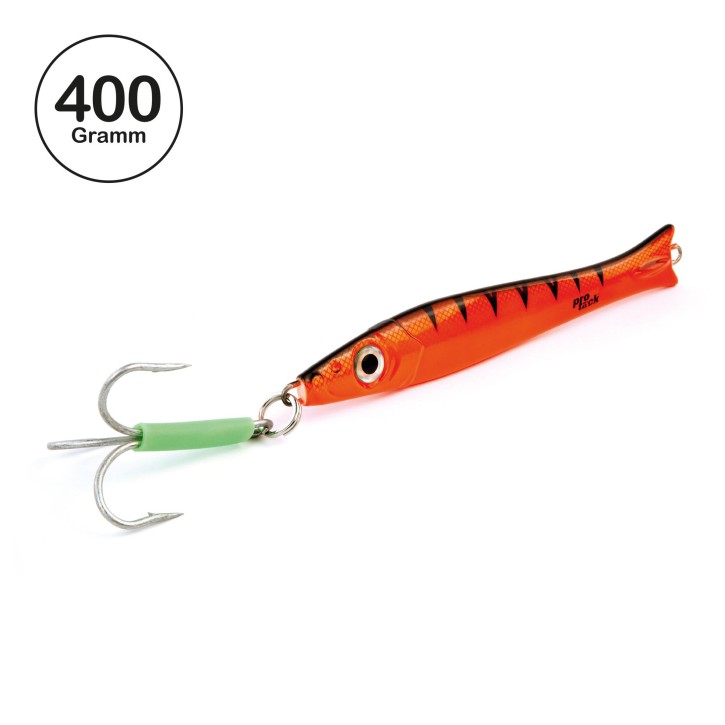 Pro Tack - Pro Slayer Pilker - Orange UV Tiger - 400 Gramm | Perfekt zum Angeln auf Dorsch, Köhler, Pollack und Heilbutt in Norwegen