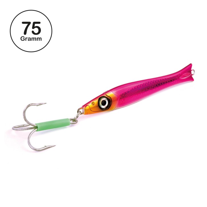 Pro Tack - Pro Slayer Pilker - Pink Silber - Glow Belly - 75 Gramm | Perfekt zum Angeln auf Dorsch, Köhler, Pollack und Heilbutt in Norwegen