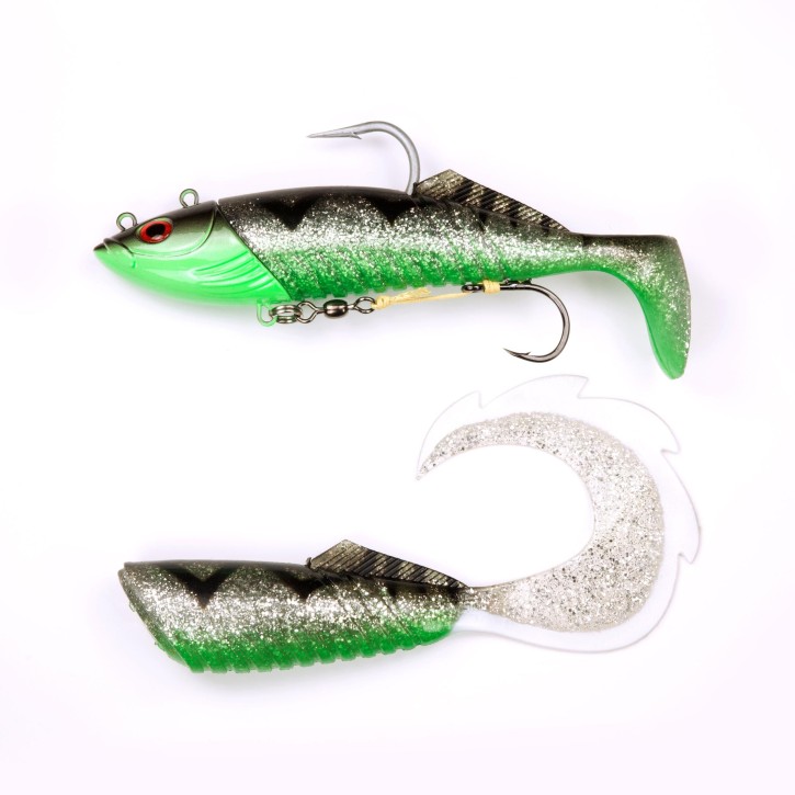 ProTack - Salty Slayer Shad - Green Tiger - 360 Gramm inkl. Wechselkörper | Meeresköder zum Heilbutt und Dorsch angeln in Norwegen und Island