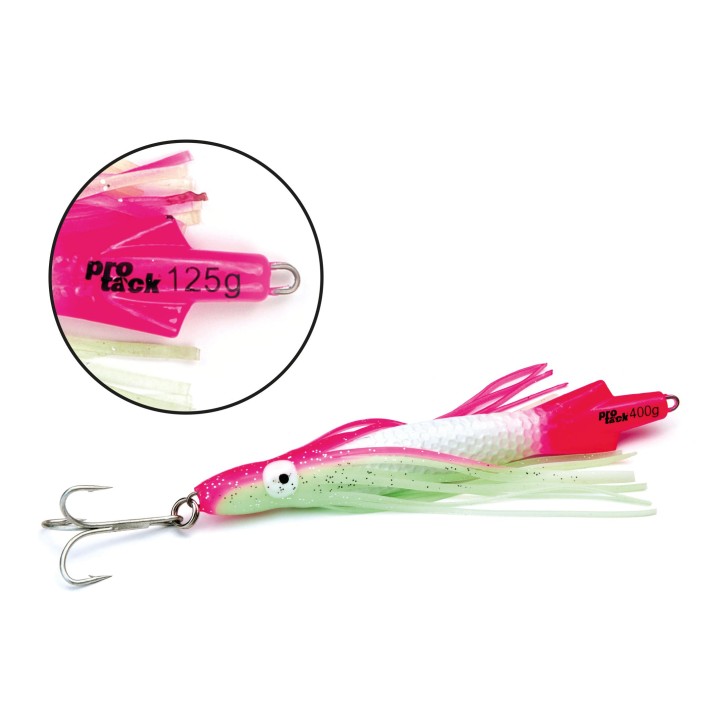 ProTack - Squid Pilk - Glow-Pink - 125 Gramm - Klassiker für Dorsch, Köhler und Heilbutt in Norwegen und Island – Calamar Pilker, Calmar Pilker