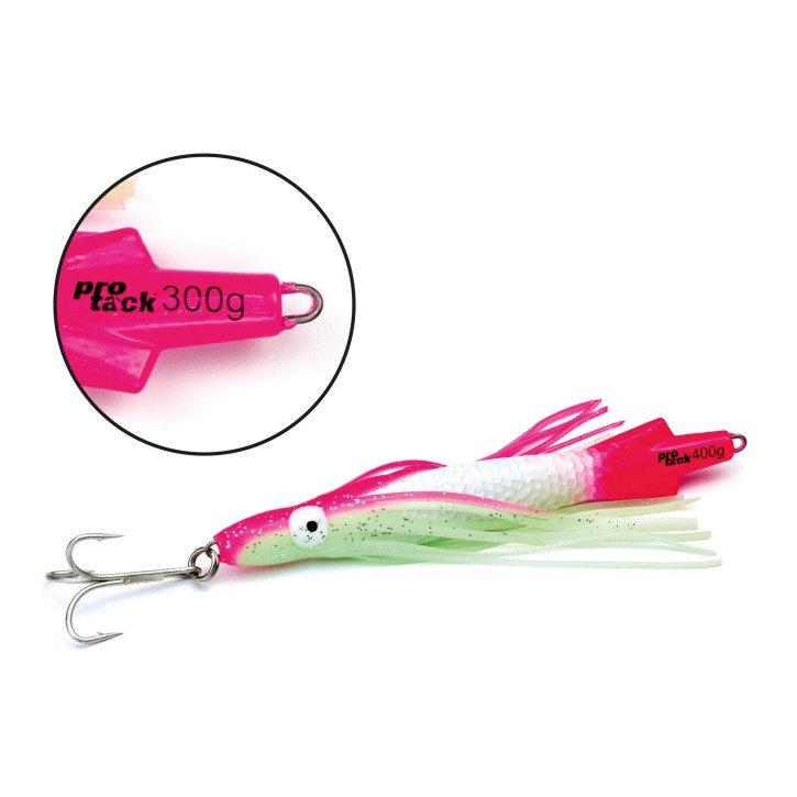 ProTack - Squid Pilk - Glow-Pink - 300 Gramm - Klassiker für Dorsch, Köhler und Heilbutt in Norwegen und Island – Calamar Pilker, Calmar Pilker