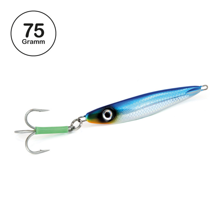 ProTack - Giddy Slayer Pilker - Blau Silber - Glow Belly - 75 Gramm | Meeresköder für das Angeln auf Heilbutt, Dorsch & Köhler in Norwegen & Island