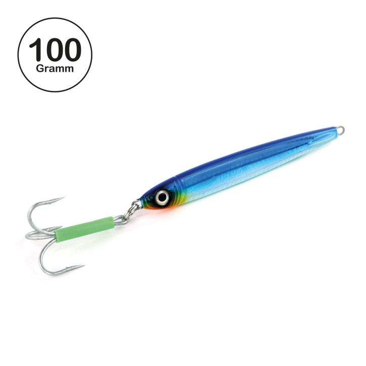 ProTack - Power Slayer Pilker - Blau Silber - Glow Belly - 100 Gramm | Top Meeresköder zum Angeln auf Heilbutt, Köhler, Dorsch und Pollack in Norwegen