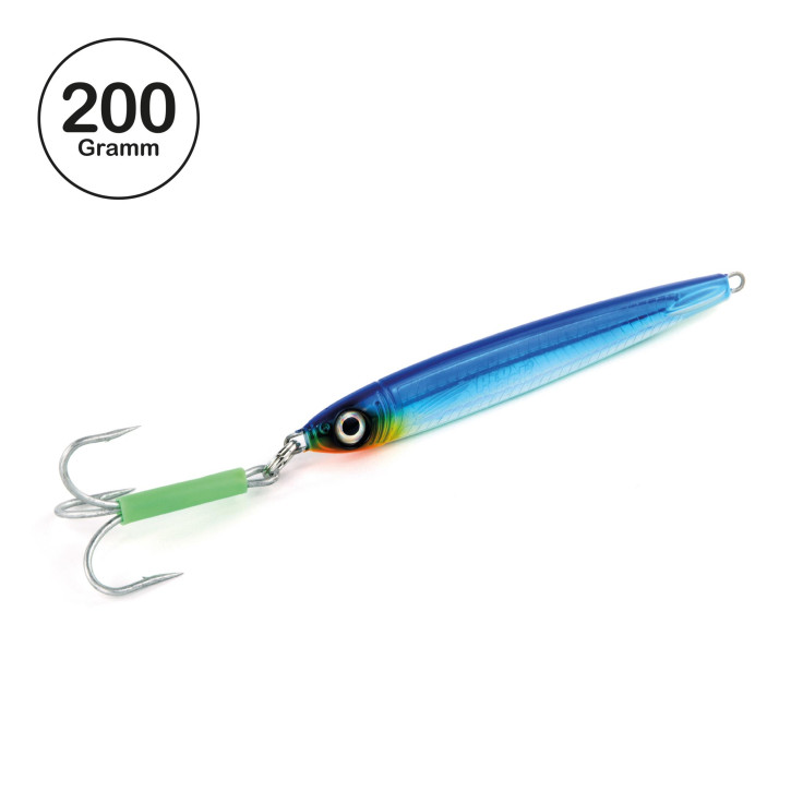 ProTack - Power Slayer Pilker - Blau Silber - Glow Belly - 200 Gramm | Top Meeresköder zum Angeln auf Heilbutt, Köhler, Dorsch und Pollack in Norwegen