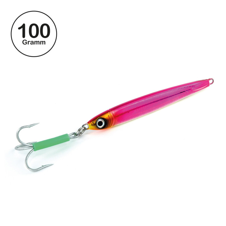 ProTack - Power Slayer Pilker - Pink Silber - Glow Belly - 100 Gramm | Top Meeresköder zum Angeln auf Heilbutt, Köhler, Dorsch und Pollack in Norwegen