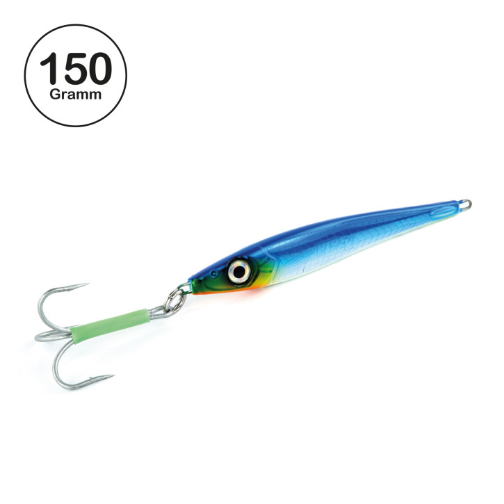 ProTack - Slayer Pilker - Blau Silber - Glow Belly - 150 Gramm | Norwegen Pilker für das Meeresangeln auf Heilbutt, Dorsch, Köhler & Pollack