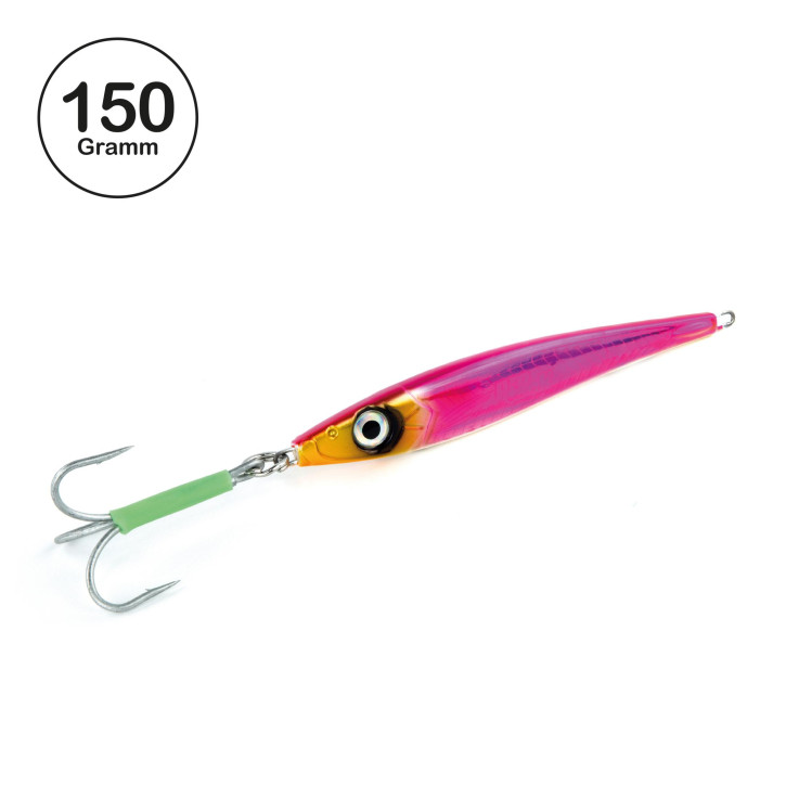 ProTack - Slayer Pilker - Pink Silber - Glow Belly - 150 Gramm | Norwegen Pilker für das Meeresangeln auf Heilbutt, Dorsch, Köhler & Pollack