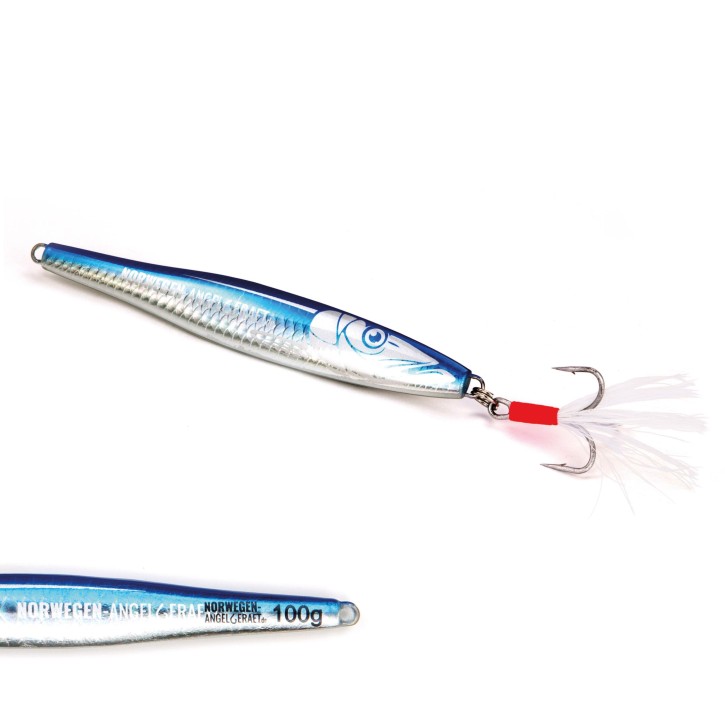 Tobynator Pilker - Blau-Holo-Glow – 100 Gramm - Ideal für Dorsch, Köhler, Pollack und Heilbutt in Norwegen – von norwegen-angelgeraet.de