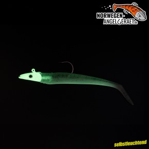 Sandy Sandeel Shad - Glow Glitter - 60 Gramm inkl. Ersatzkörper | Sandaal Meeresköder, Gummifisch für Norwegen – von norwegen-angelgeraet.de