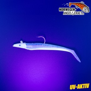 Sandy Sandeel Shad - Glow Glitter - 60 Gramm inkl. Ersatzkörper | Sandaal Meeresköder, Gummifisch für Norwegen – von norwegen-angelgeraet.de