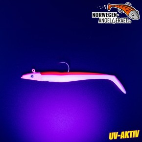 Sandy Sandeel Shad - Pink - 60 Gramm inkl. Ersatzkörper | Sandaal Meeresköder, Gummifisch für Norwegen – von norwegen-angelgeraet.de