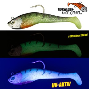 Stormy Sea Shad - Glow Tiger - 200 Gramm inkl. Ersatzkörper | Norwegen Meeresköder Klassiker für Heilbutt und Dorsch - von norwegen-angelgeraet.de