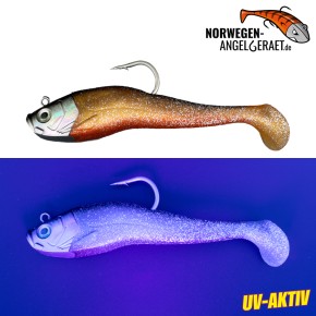 Stormy Sea Shad - Orange Tiger - 300 Gramm inkl. Ersatzkörper | Norwegen Meeresköder Klassiker für Heilbutt und Dorsch - von norwegen-angelgeraet.de