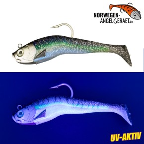 Stormy Sea Shad - Orange Tiger - 300 Gramm inkl. Ersatzkörper | Norwegen Meeresköder Klassiker für Heilbutt und Dorsch - von norwegen-angelgeraet.de