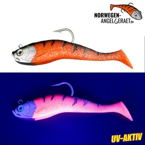 Stormy Sea Shad - Orange Tiger - 300 Gramm inkl. Ersatzkörper | Norwegen Meeresköder Klassiker für Heilbutt und Dorsch - von norwegen-angelgeraet.de