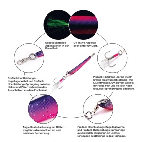 Pro Tack - Evo Bergmann Pilker - UV Pink - Magic Scale - 250 Gramm | Meeresköder für Dorsch und Heilbutt in Norwegen - Svenskepilk, Bananen Pilker