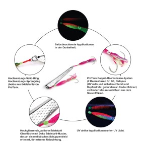 ProTack - Seewolf Klopfer - Pink Lila Glow - 400 Gramm | Steinbeißer Köder, Pilker für Naturköder zum Angeln in Norwegen und Island