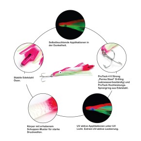 ProTack - Squid Pilk - Glow-Pink - 150 Gramm - Klassiker für Dorsch, Köhler und Heilbutt in Norwegen und Island – Calamar Pilker, Calmar Pilker