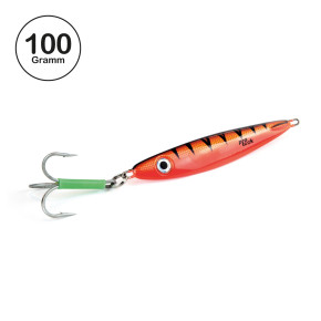 ProTack - Giddy Slayer Pilker - Orange UV Tiger - 100 Gramm | Meeresköder für das Angeln auf Heilbutt, Dorsch & Köhler in Norwegen & Island