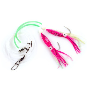 ProTack – Seehecht Montage Pink/Glow | Norwegen Tiefsee Vorfach für Seehecht, Leng & Lumb – Glow Naturköderrig mit Leuchtschlauch