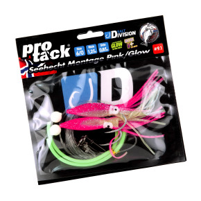 ProTack – Seehecht Montage Pink/Glow | Norwegen Tiefsee Vorfach für Seehecht, Leng & Lumb – Glow Naturköderrig mit Leuchtschlauch