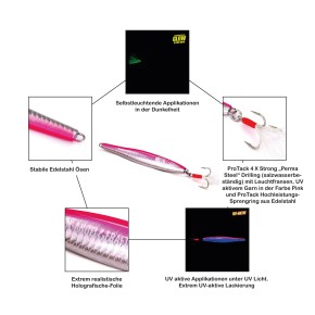 Tobynator Pilker - Pink-Holo-Glow - 200 Gramm - Ideal für Dorsch, Köhler, Pollack und Heilbutt in Norwegen - von norwegen-angelgeraet.de